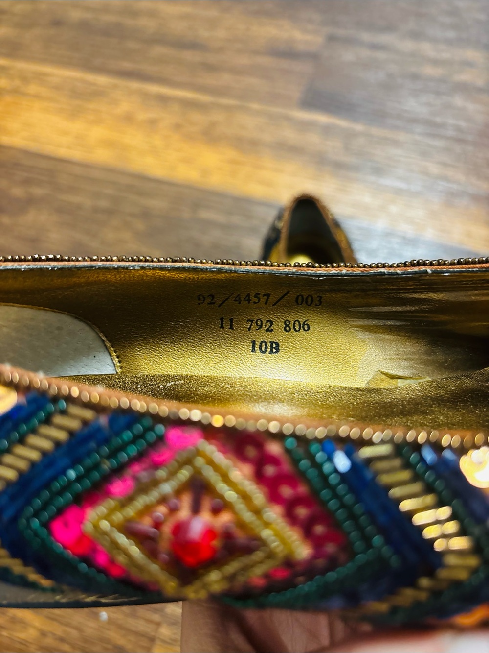 Women's Embellished Pointed Ballet Flat - Black & Gold with Pink Accents - Picture 3 of 10